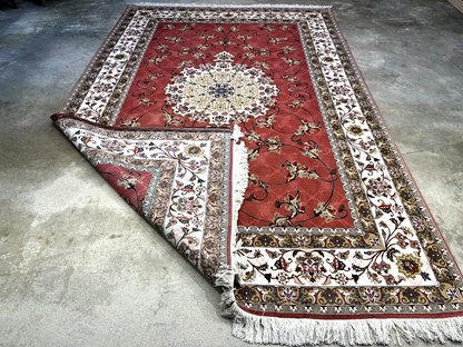 6'8"x10'4" Fine Hand-Knotted Wool & Silk Tabrize Rug - Area Carpet
