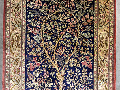 3'3"x4'11" Exquisite Extra-Fine Hand-Knotted 100% Silk Tree of Life Area Rug