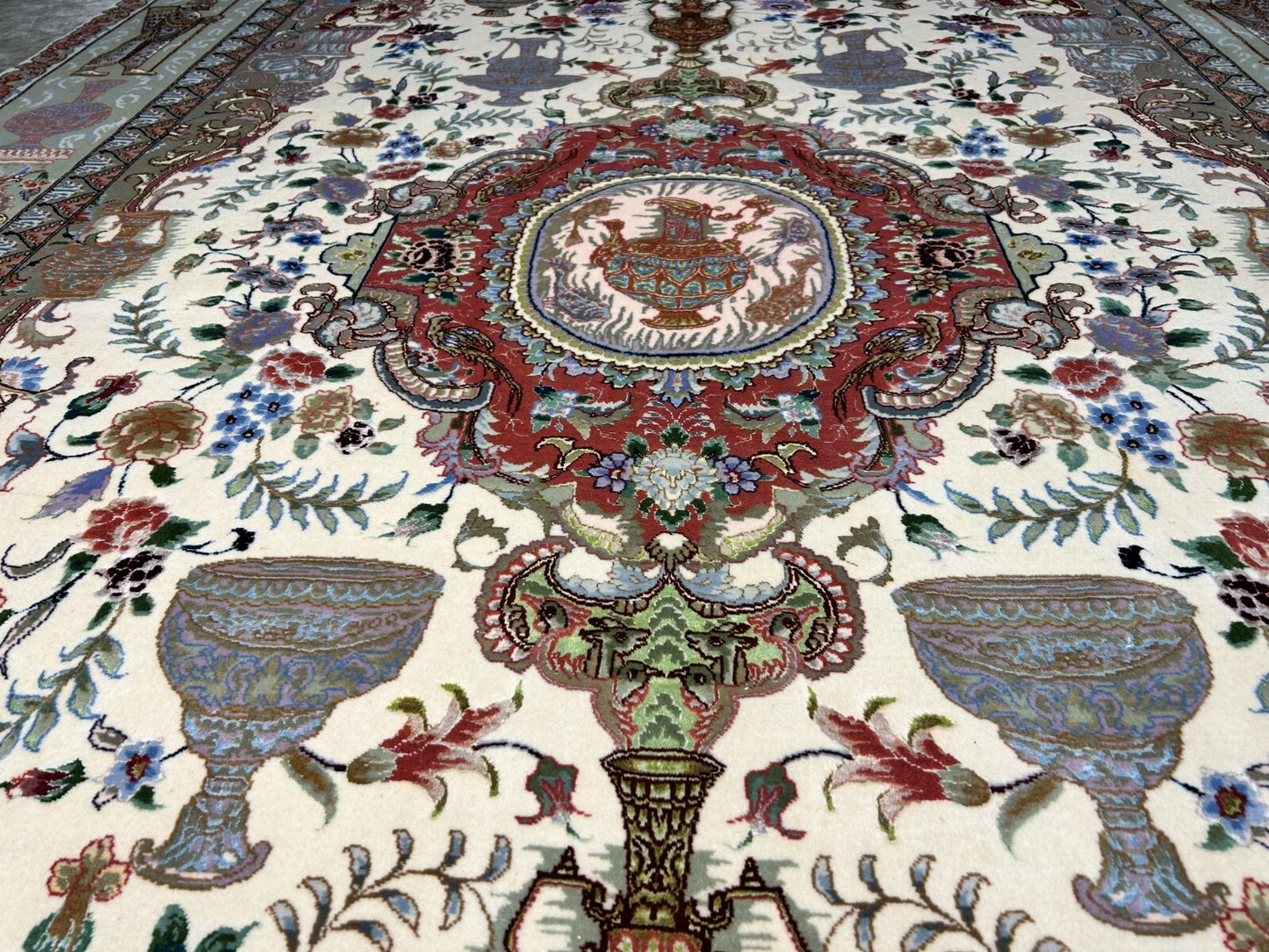 6'6"x10'2" Extra-Fine Hand-Knotted Wool & Silk Blend Tabrize Carpet - Area Rug