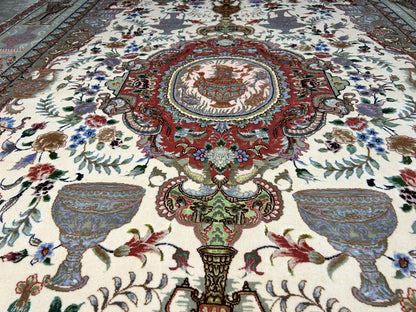 6'6"x10'2" Extra-Fine Hand-Knotted Wool & Silk Blend Tabrize Carpet - Area Rug