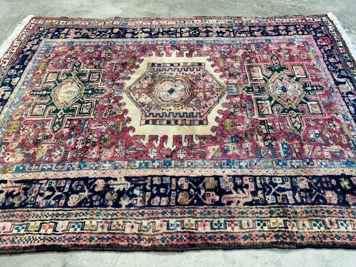 3'8"x4'10" Hand-Knotted 100% Wool Pile Herize Area Rug - Carpet