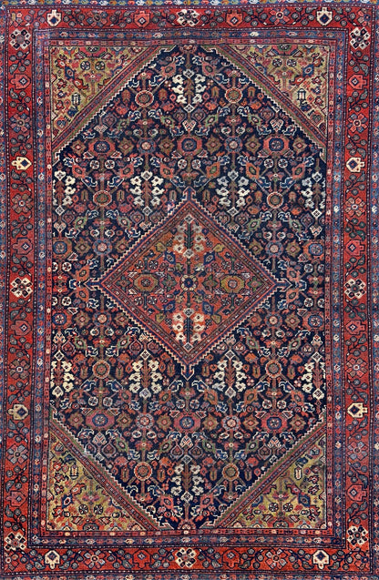 4'4"x6'6" Antique Hand-Knotted 100% Wool Pile Sennehe Area Rug - Carpet