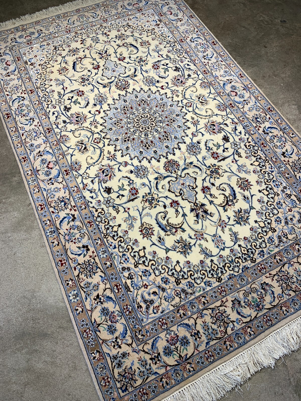 4'x6'6" Fine Hand-Knotted Wool & Silk Blend Naine Carpet - Area Rug