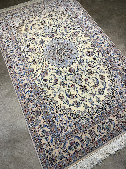 4'x6'6" Fine Hand-Knotted Wool & Silk Blend Naine Carpet - Area Rug