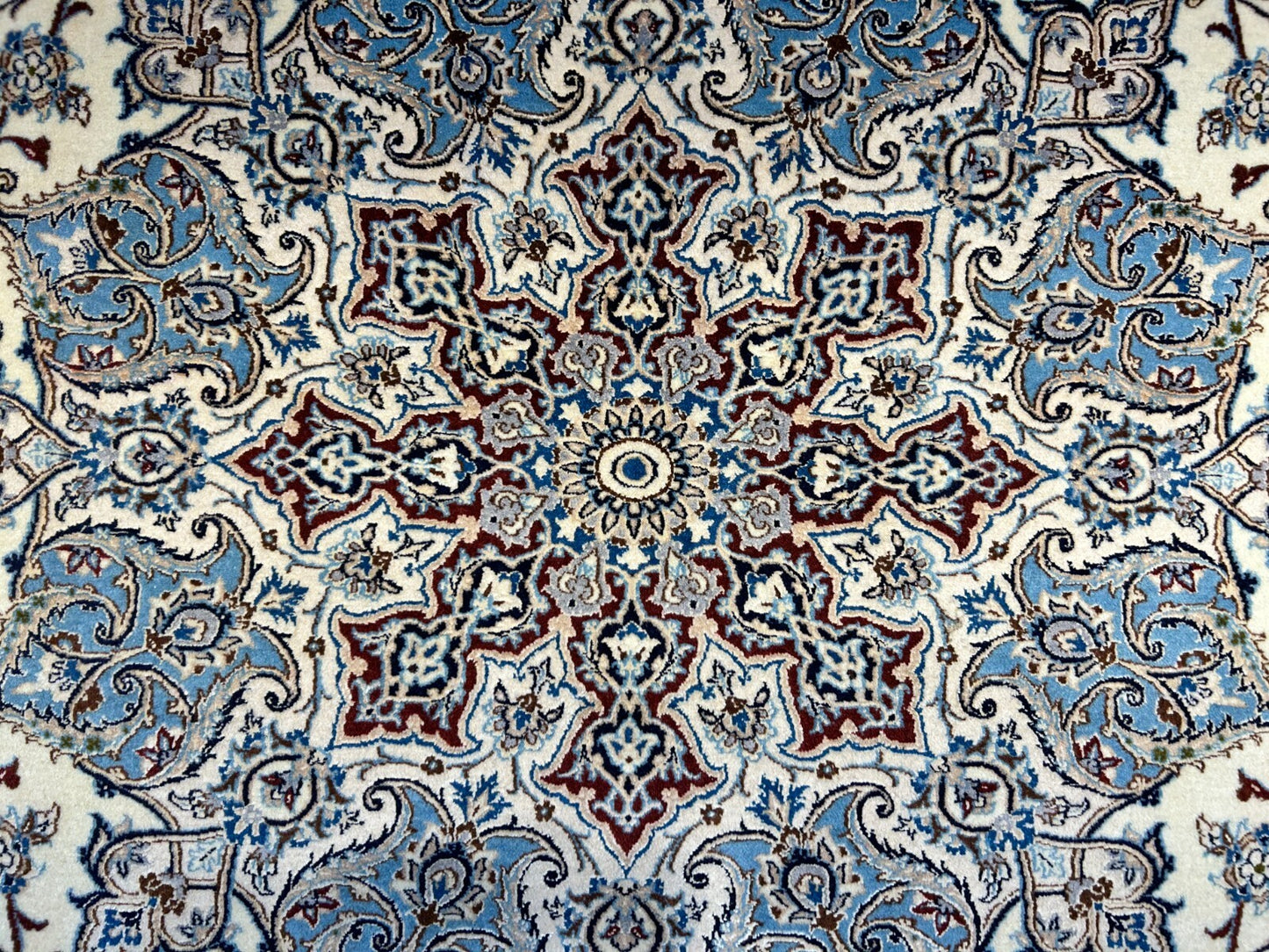 6'9"x10'7" Extremely Fine Hand-Knotted Wool & Silk Blend Naine Carpet - Area Rug