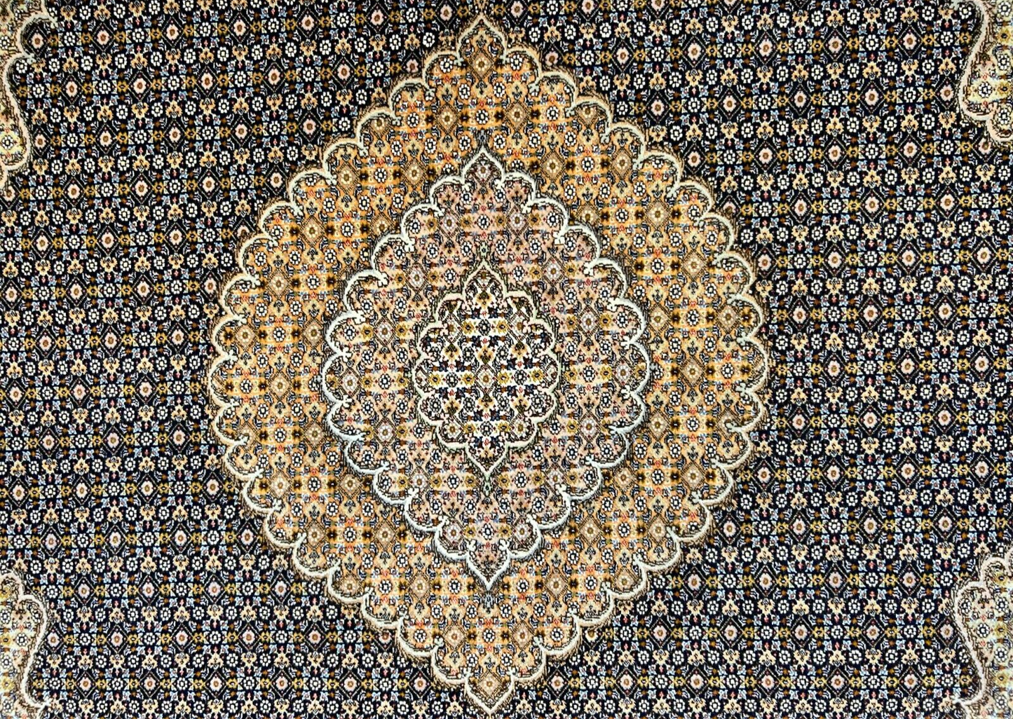 6'7"x9'9" Fine Hand-Knotted Wool & Silk Blend Tabrize Mahi Carpet - Area Rug