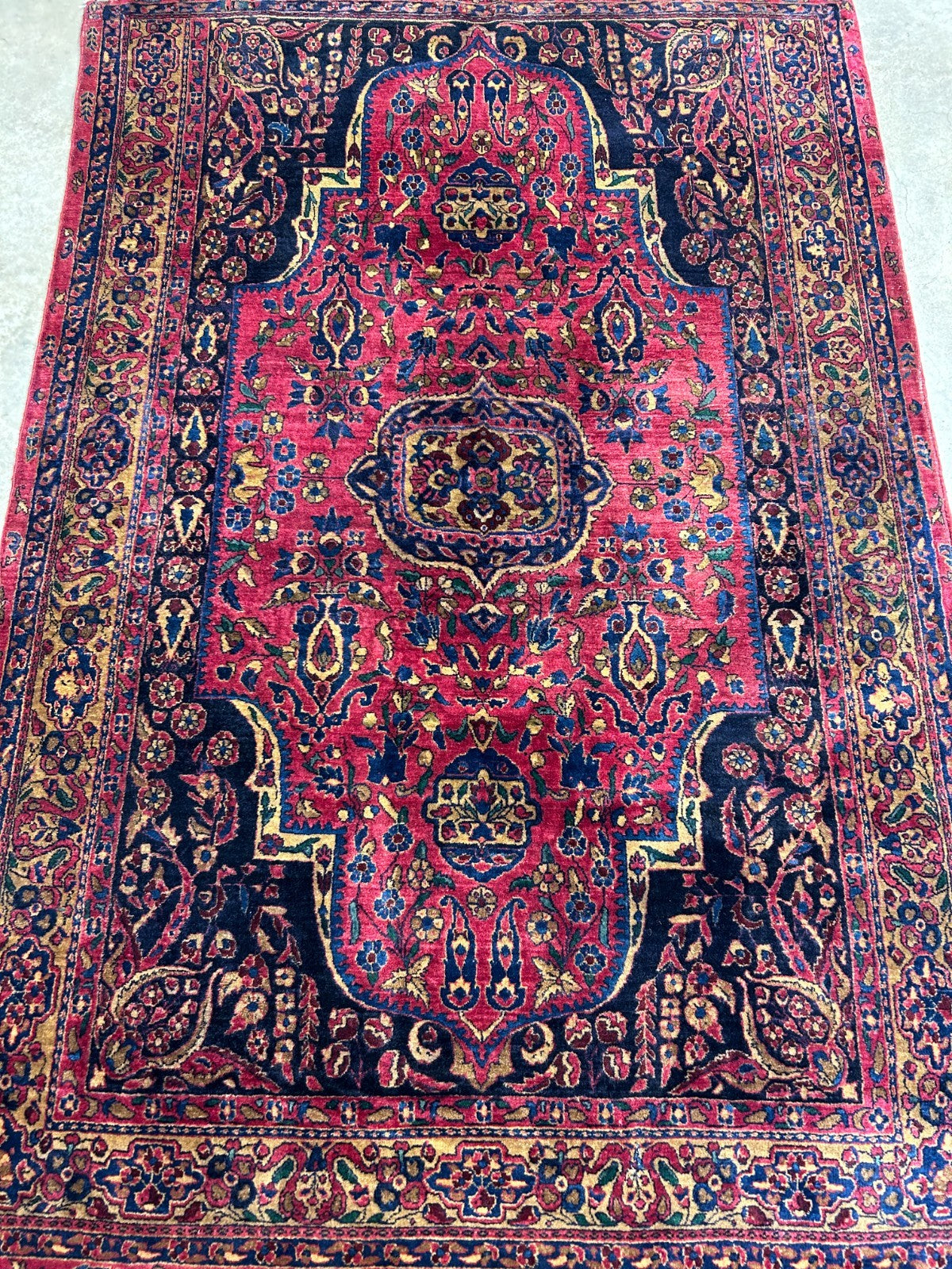 4'5"x6'6" Rare Antique Hand-Knotted 100% Wool Pile Sarouke Area Rug - Carpet