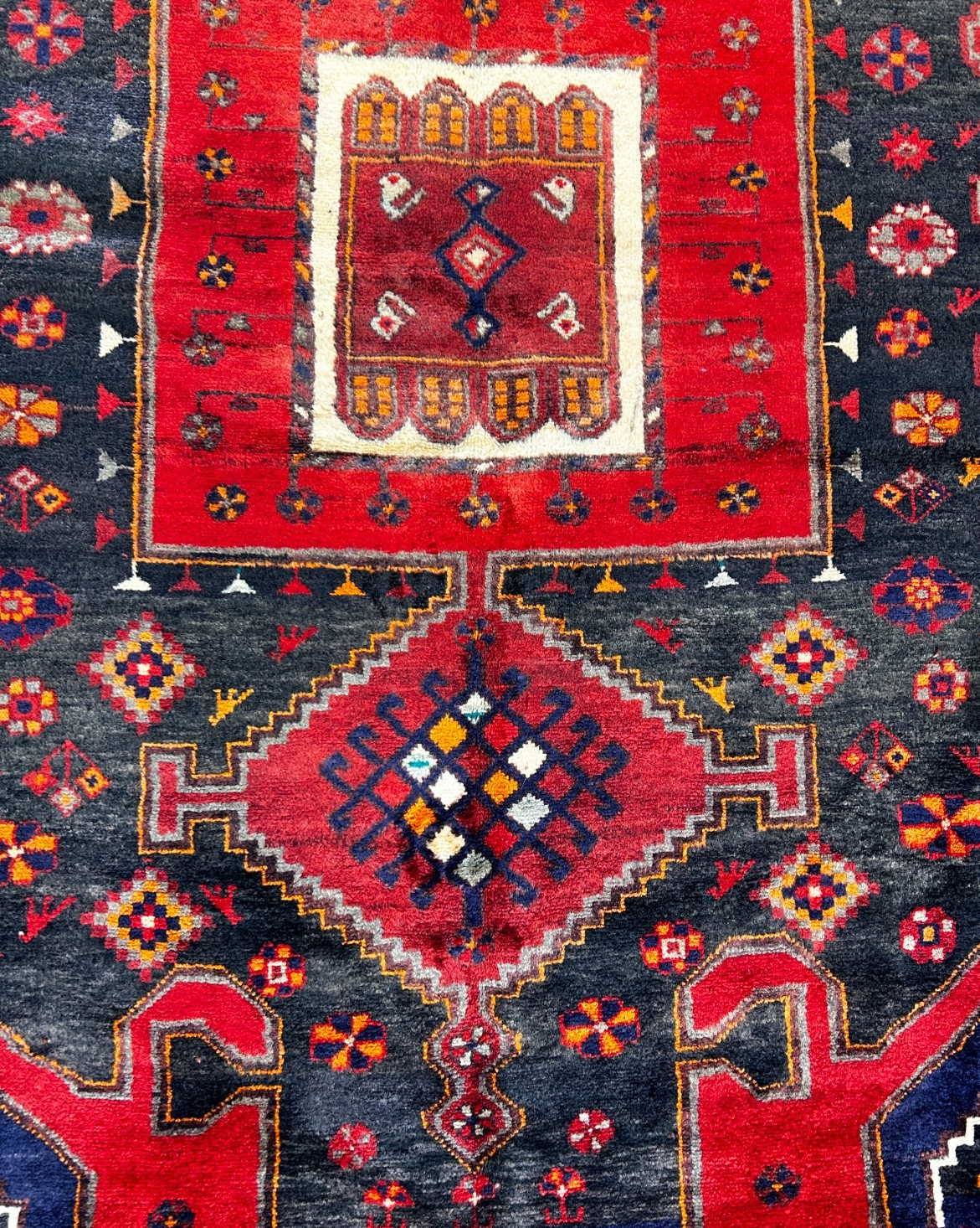 4'10" x 9'5" Hand-Knotted 100% Wool Pile Hamadane Area Rug - Carpet