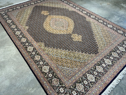 6'7"x9'9" Fine Hand-Knotted Wool & Silk Oriental Tabrize Rug - Area Carpet