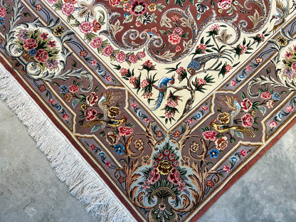 6'9"x9'10" Extra-Fine Hand-Knotted Wool & Silk Blend Tabrize Carpet - Area Rug