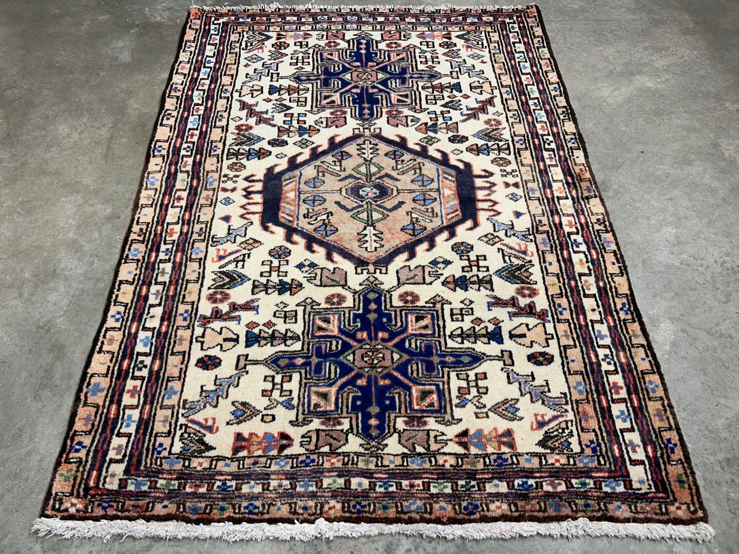 3'8"x5'2" Hand-Knotted 100% Wool Pile Karaja Area Rug - Carpet