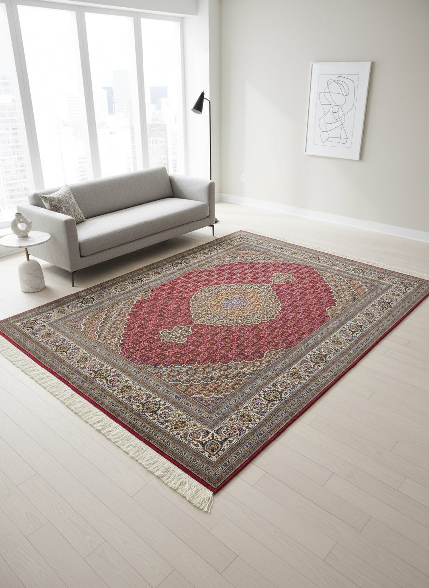 4'9"x6'5" Fine Hand-Knotted Wool & Silk Blend Tabrize Mahi Carpet - Area Rug