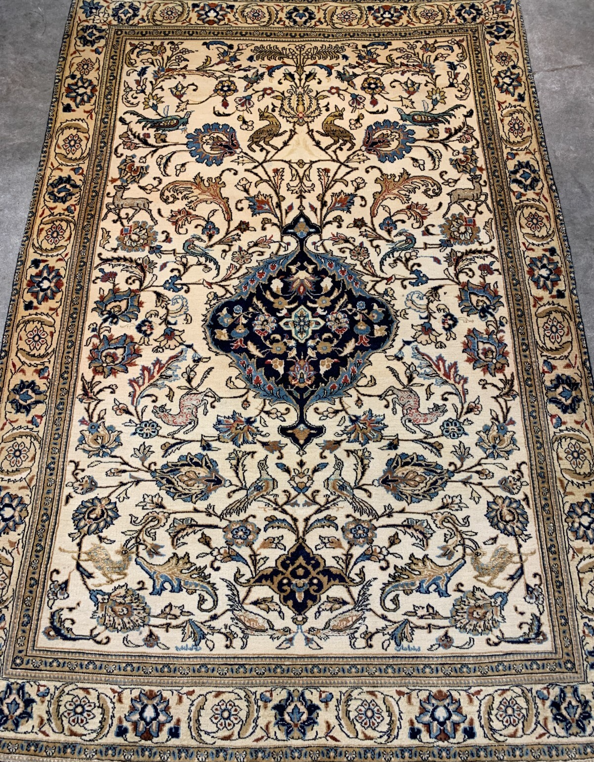 Collector Item -  4'4"x6'7" Antique Hand-Knotted Fine Wool Kashane Rug