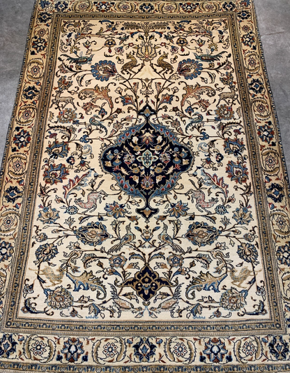 Collector Item -  4'4"x6'7" Antique Hand-Knotted Fine Wool Kashane Rug