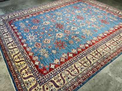 9'6"x11'7" Hand-Knotted 100% Wool Pile Kazak Design Carpet - Area Rug