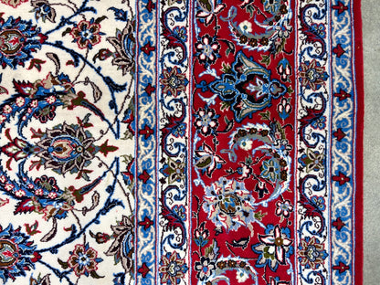 6'9"x10'1" Extra-Fine Hand-Knotted Wool & Silk Blend Isfahane Carpet - Area Rug