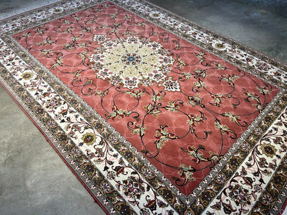 6'8"x10'4" Fine Hand-Knotted Wool & Silk Tabrize Rug - Area Carpet