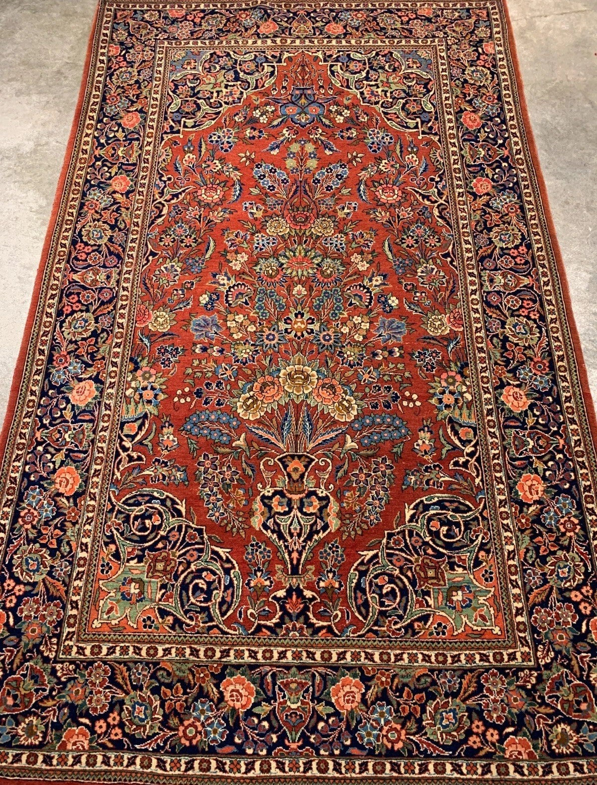 Collector Item -  4'4"x7'2" Antique Hand-Knotted Fine Wool Kashane Rug