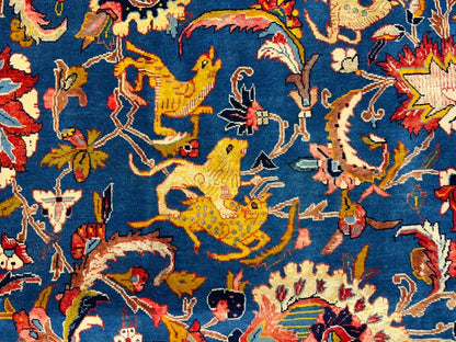 Collector Item - 10'6"x15'7" Antique Hand-Knotted Wool & Silk Varamine Area Rug