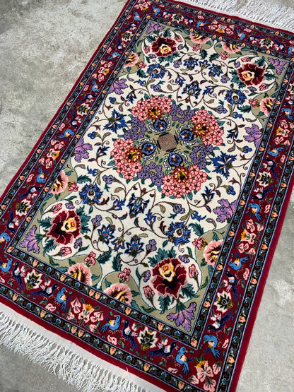 2'3"x3'6" Extra-Fine Hand-Knotted Wool & Silk Isfahane Rug