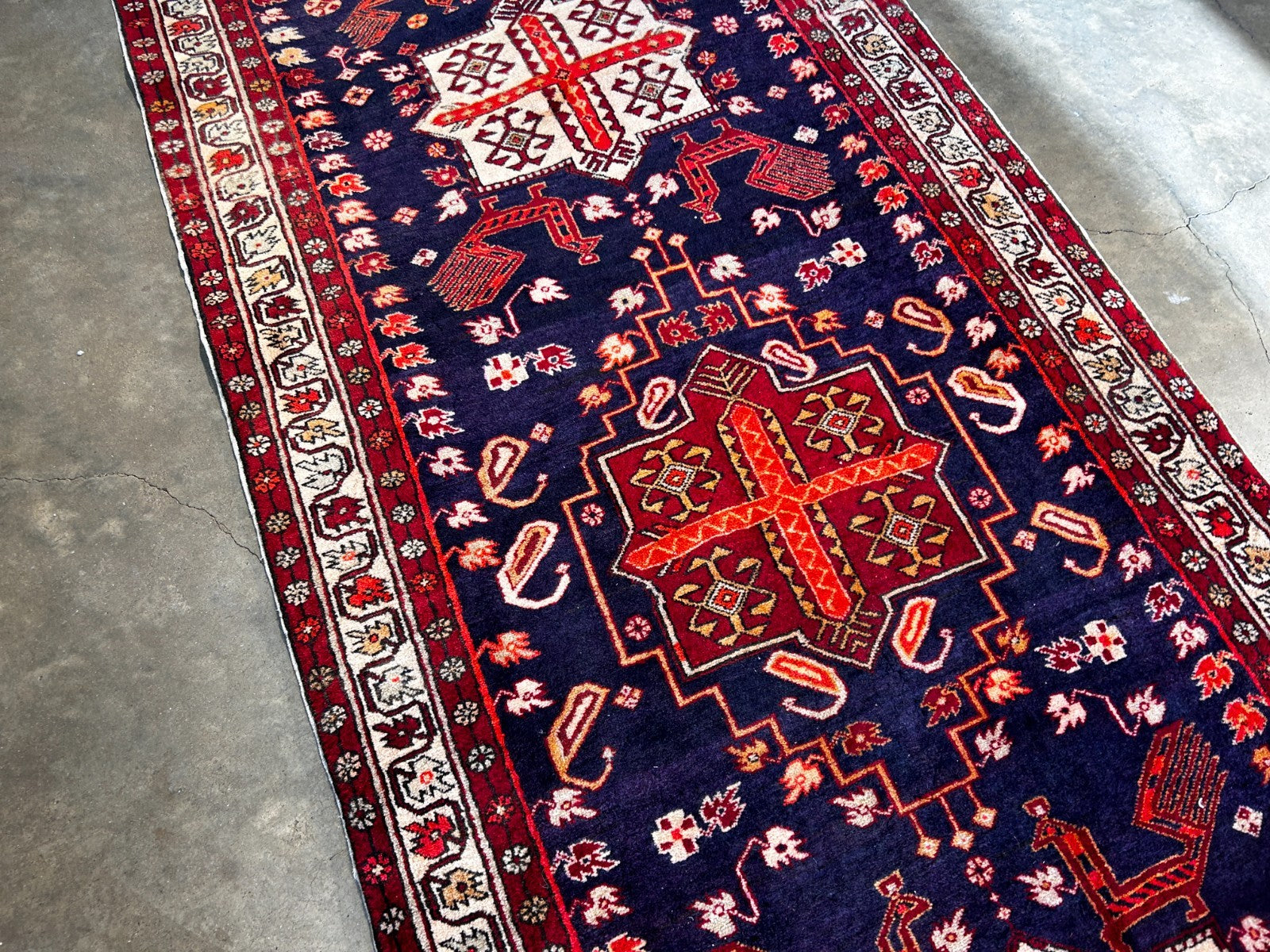 3'7" x 10'7'' Hand-Knotted 100% Lamb Wool Pile Goravane Area Rug