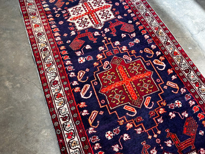 3'7" x 10'7'' Hand-Knotted 100% Lamb Wool Pile Goravane Area Rug