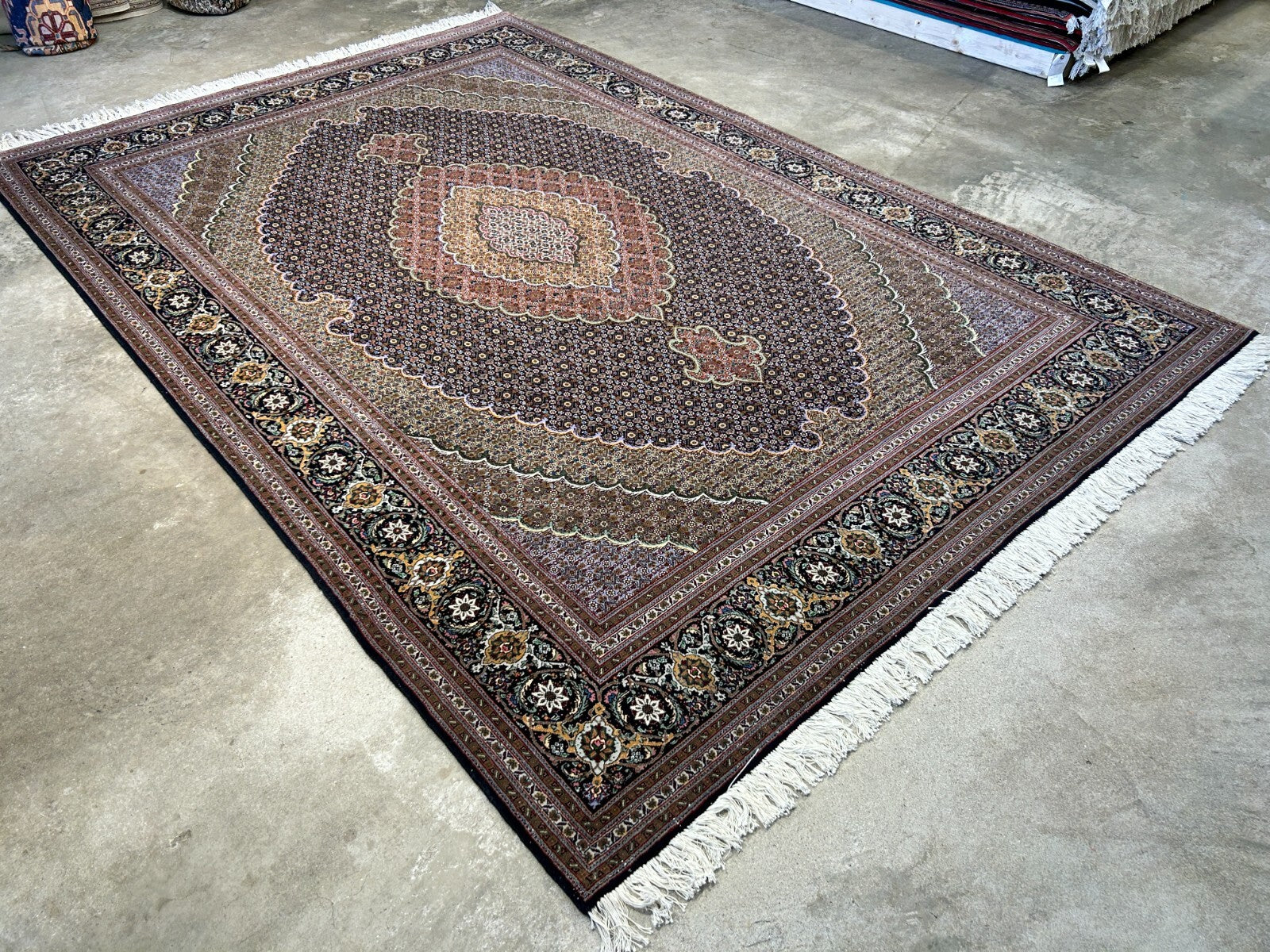 6'8"x9'8" Fine Hand-Knotted Wool & Silk Oriental Tabrize Rug - Area Carpet