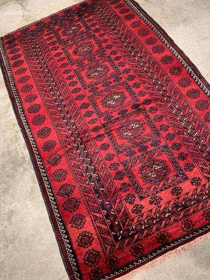 3'4"x5'6'' Hand-Knotted 100% Wool Pile Balouchie Area Rug