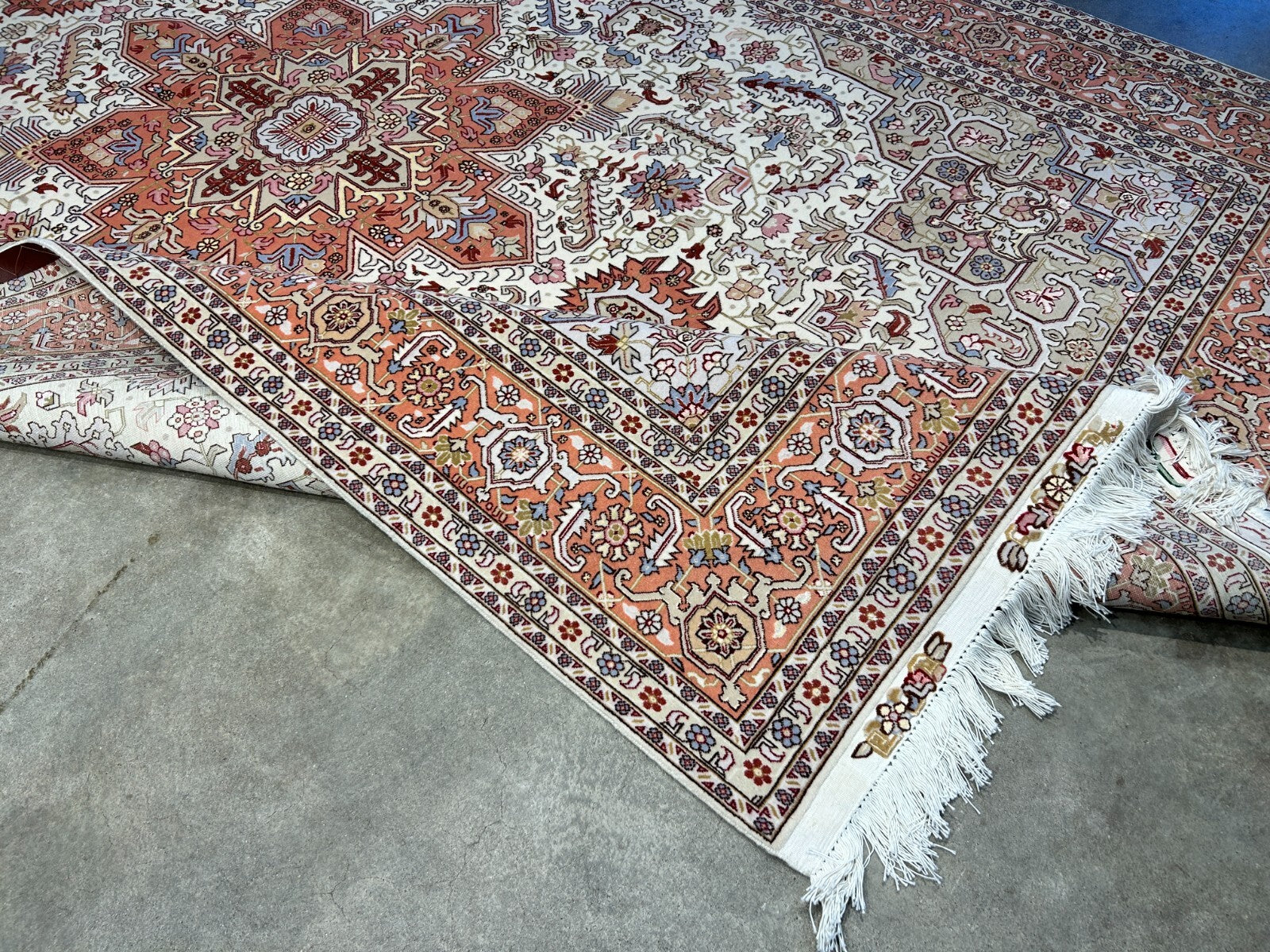 6'7"x9'10" Fine Hand-Knotted Wool & Silk Blend Tabrize Herize Carpet - Area Rug