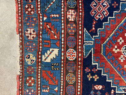 4'1"x7'2" Antique Hand-Knotted 100% Wool Pile Kazak Caucasian Area Rug - Carpet