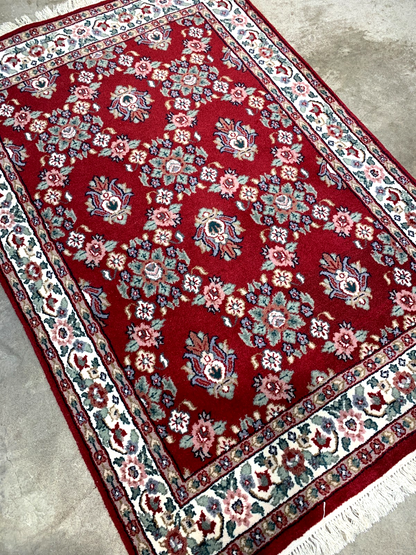 4'0" x 6'0" Hand-Knotted 100% Wool Pile Indian Area Rug