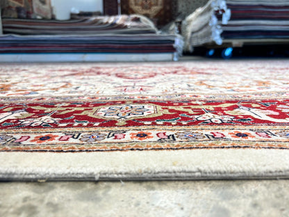 6'8"x10' Fine Hand-Knotted Wool & Silk Blend Tabrize Herize Carpet - Area Rug