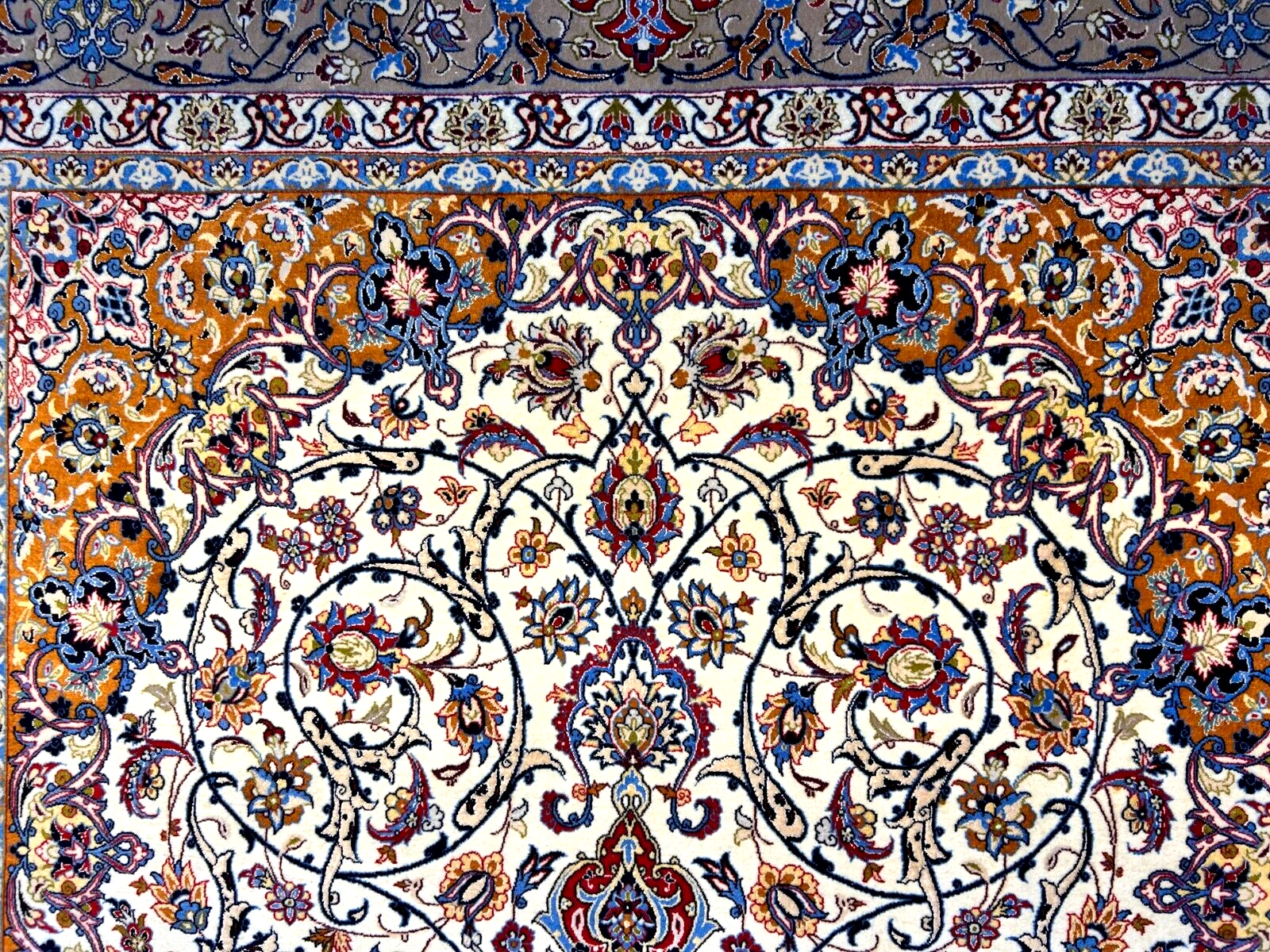 7'x10'8" Fine Hand-Knotted Wool & Silk Blend Isfahane Carpet - Area Rug