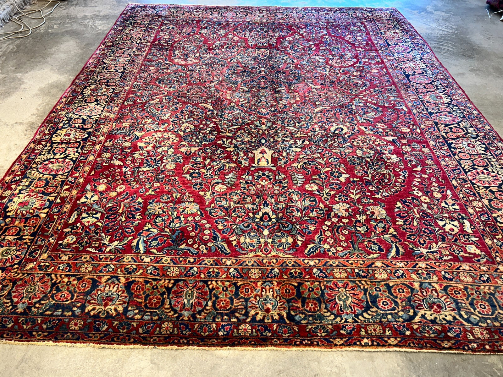 9'3"x12'7" Antique Fine Lamb Wool Sarouke Rug Hand-knotted Carpet