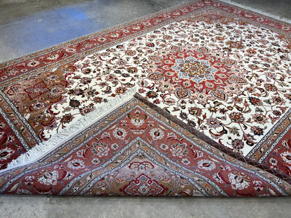 6'7"x10'1" Fine Hand-Knotted Wool & Silk Blend Tabrize Carpet - Area Rug