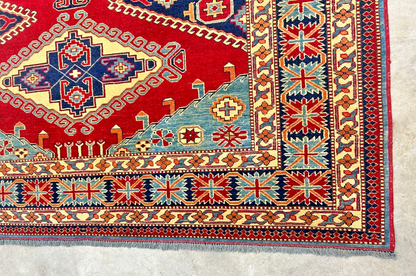 6'3"x7'10" Hand-Knotted 100% Wool Carpet - Fine Kazak Area Rug