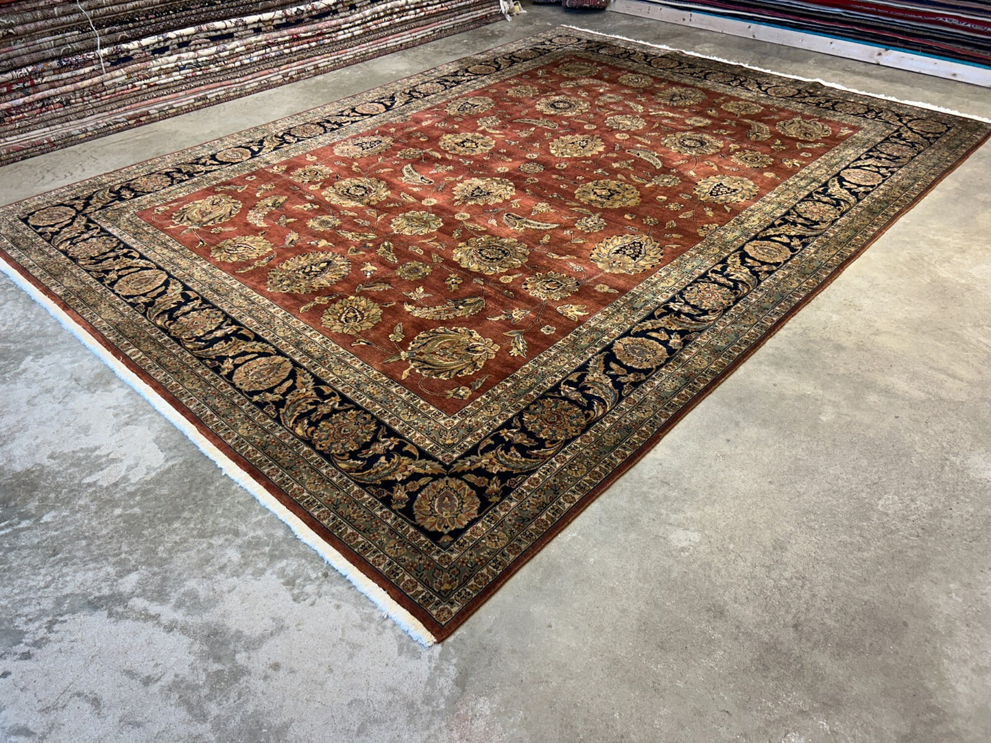 8'10"x12'3" Hand-Knotted 100% Wool Pile Indian Rug