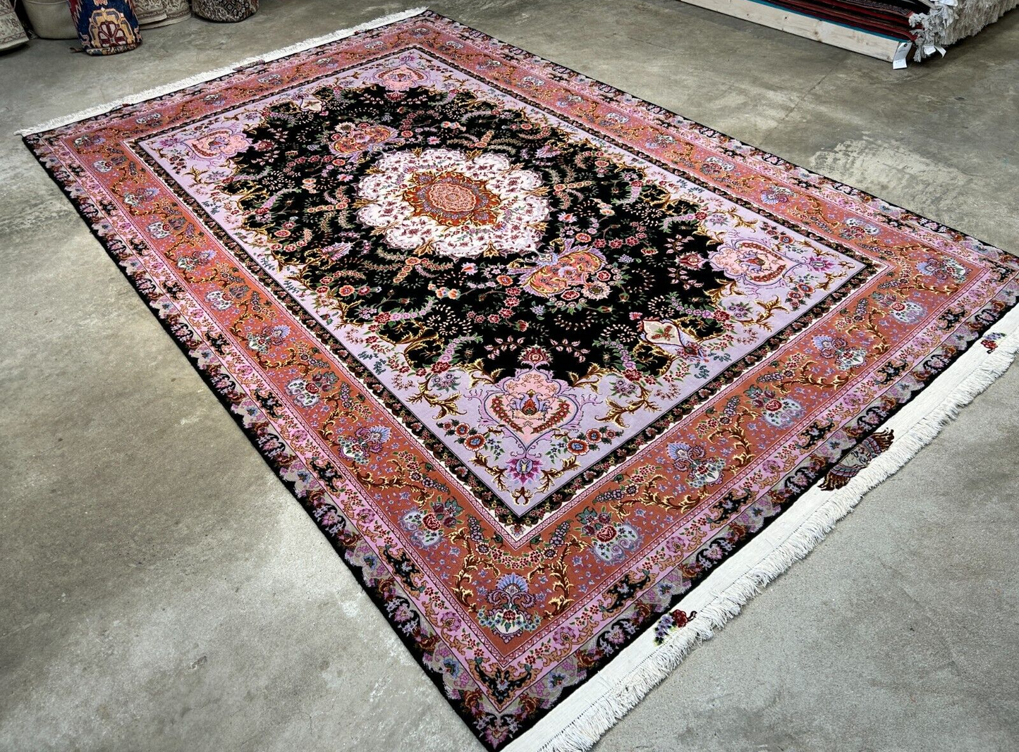6'8"x10' Extra-Fine Hand-Knotted Wool & Silk Blend Tabrize Carpet - Area Rug
