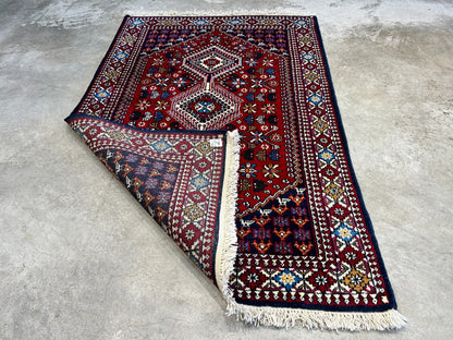 3'3"x5' Hand-Knotted 100% Wool Pile Yalamehe Rug