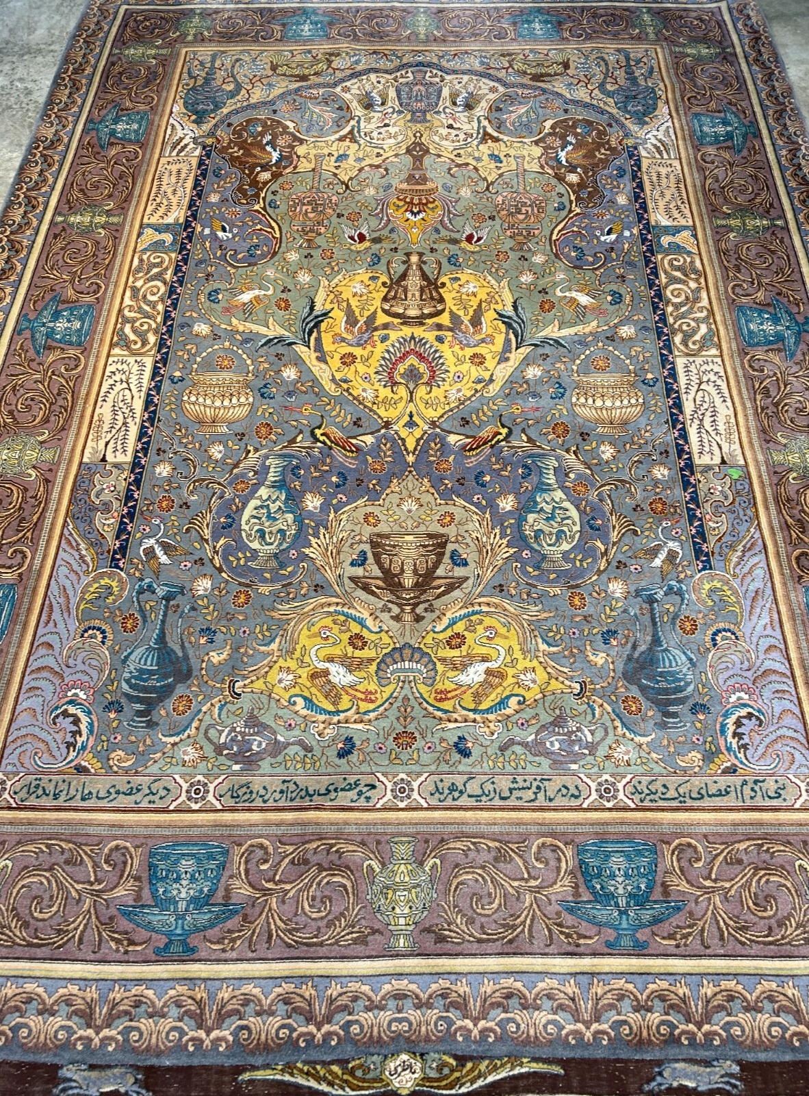 Exquisite 5'10"x8'3" Hand-Knotted Wool & Silk Blend Tabrize Carpet - Area Rug