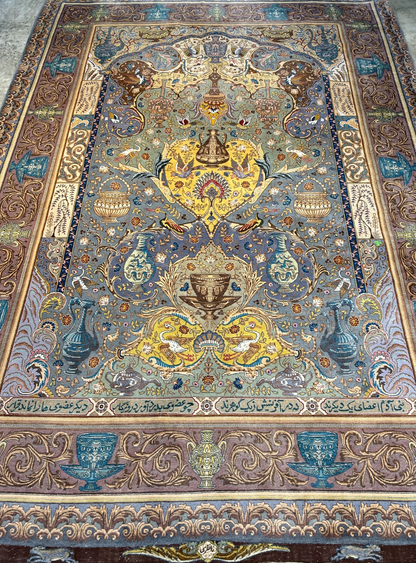 Exquisite 5'10"x8'3" Hand-Knotted Wool & Silk Blend Tabrize Carpet - Area Rug