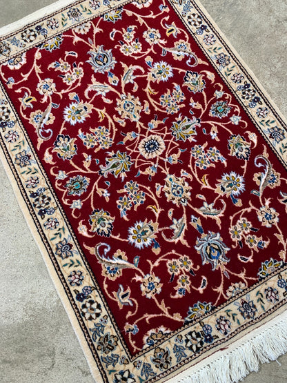 2'1"x2'11" Fine Hand-Knotted Wool & Silk Naine Rug