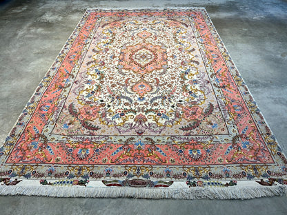6'8"x10'3" Extra-Fine Signed Hand-Knotted Wool & Silk Tabrize Rug - Area Carpet