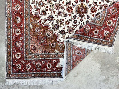 6'7"x10'1" Fine Hand-Knotted Wool & Silk Blend Tabrize Carpet - Area Rug