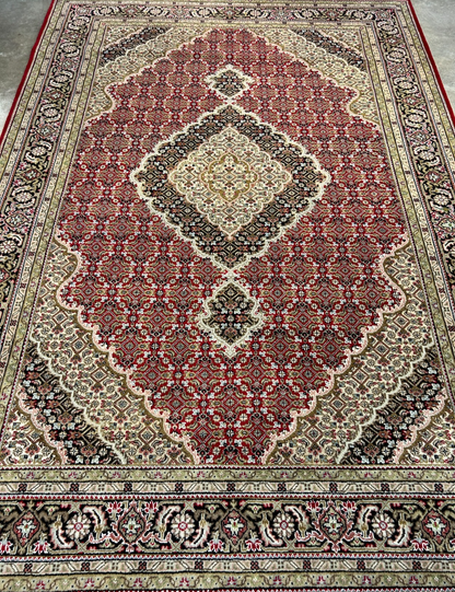 6'1"x8'9" Hand-Knotted 100% Wool Pile Tabrize Design Carpet - Area Rug