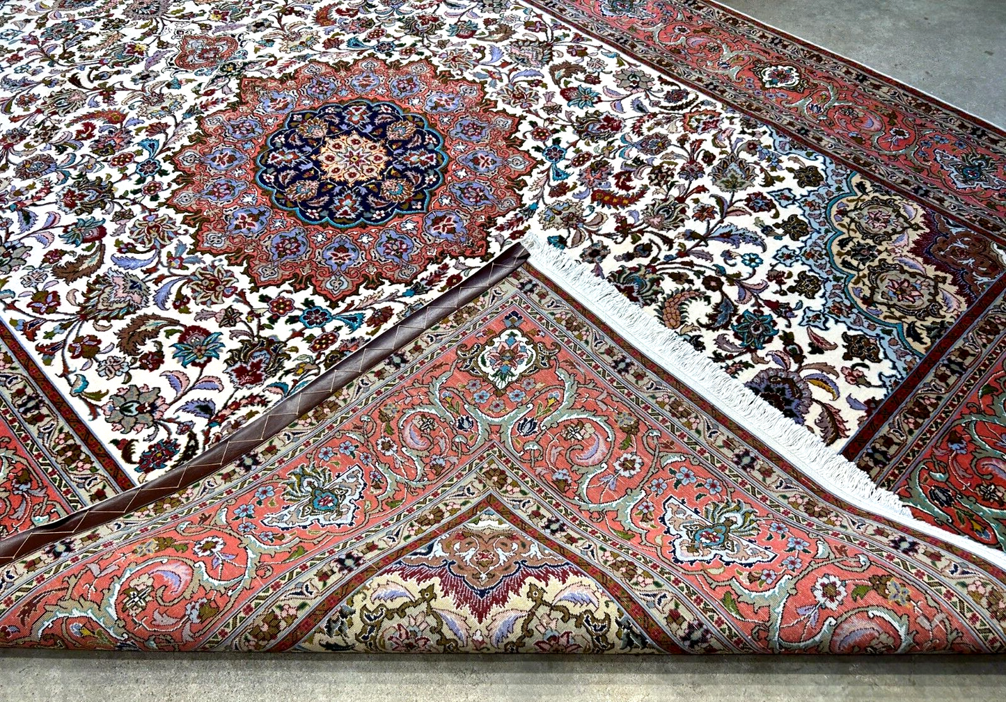 7'0"x10'8" Fine Hand-Knotted Wool & Silk Blend Tabrize Carpet - Area Rug