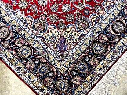 6'9"x10'3" Extra-Fine Hand-Knotted Wool & Silk Blend Isfahane Carpet - Area Rug