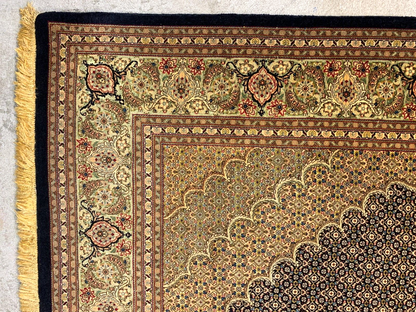4'1"x6'6" Very Fine Hand-Knotted Wool & Silk Blend Tabrize Mahi Carpet -  Rug