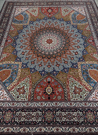 8'3"x10'5" Very Fine Hand-Knotted Wool & Silk Tabrize Rug