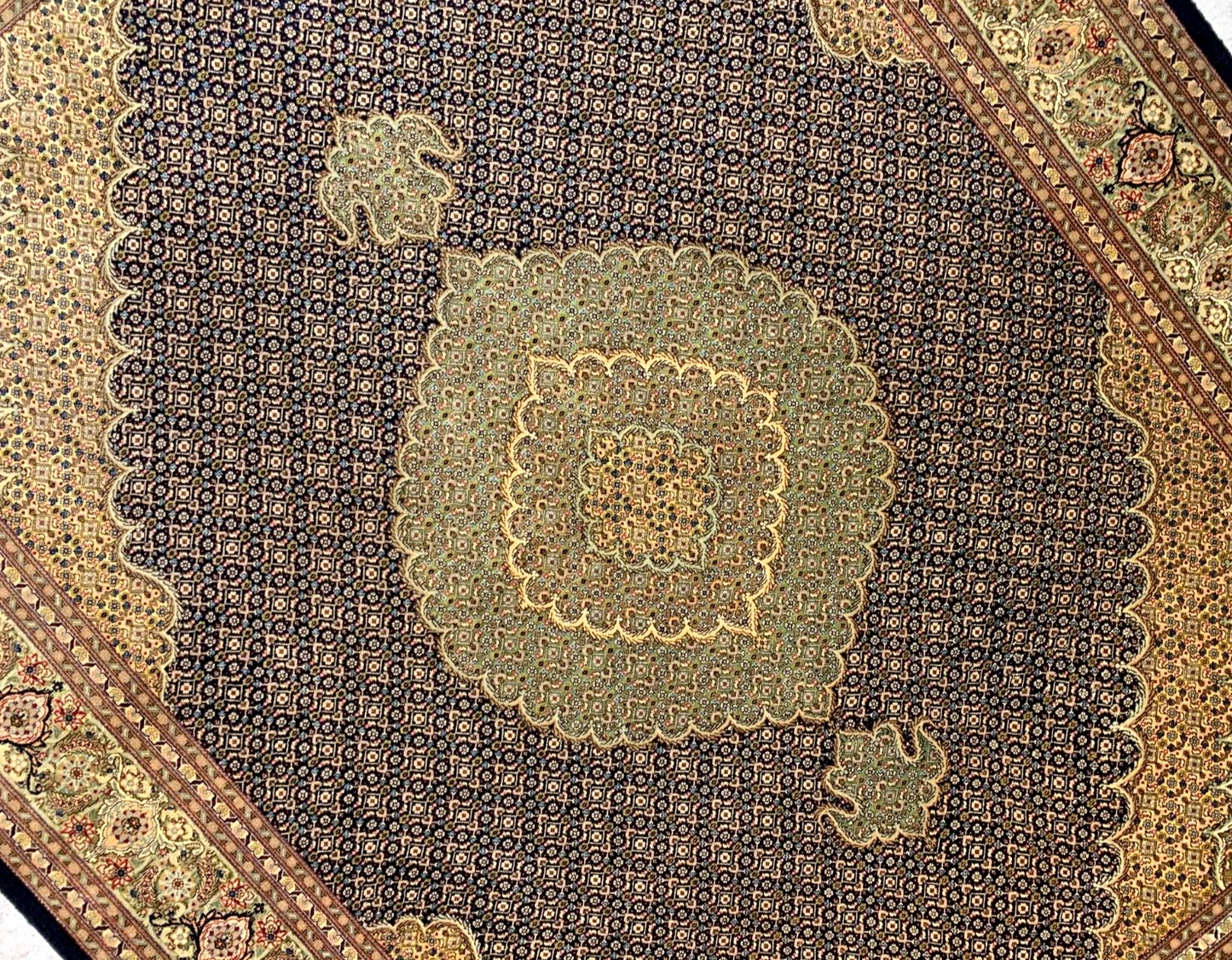 4'1"x6'6" Very Fine Hand-Knotted Wool & Silk Blend Tabrize Mahi Carpet -  Rug